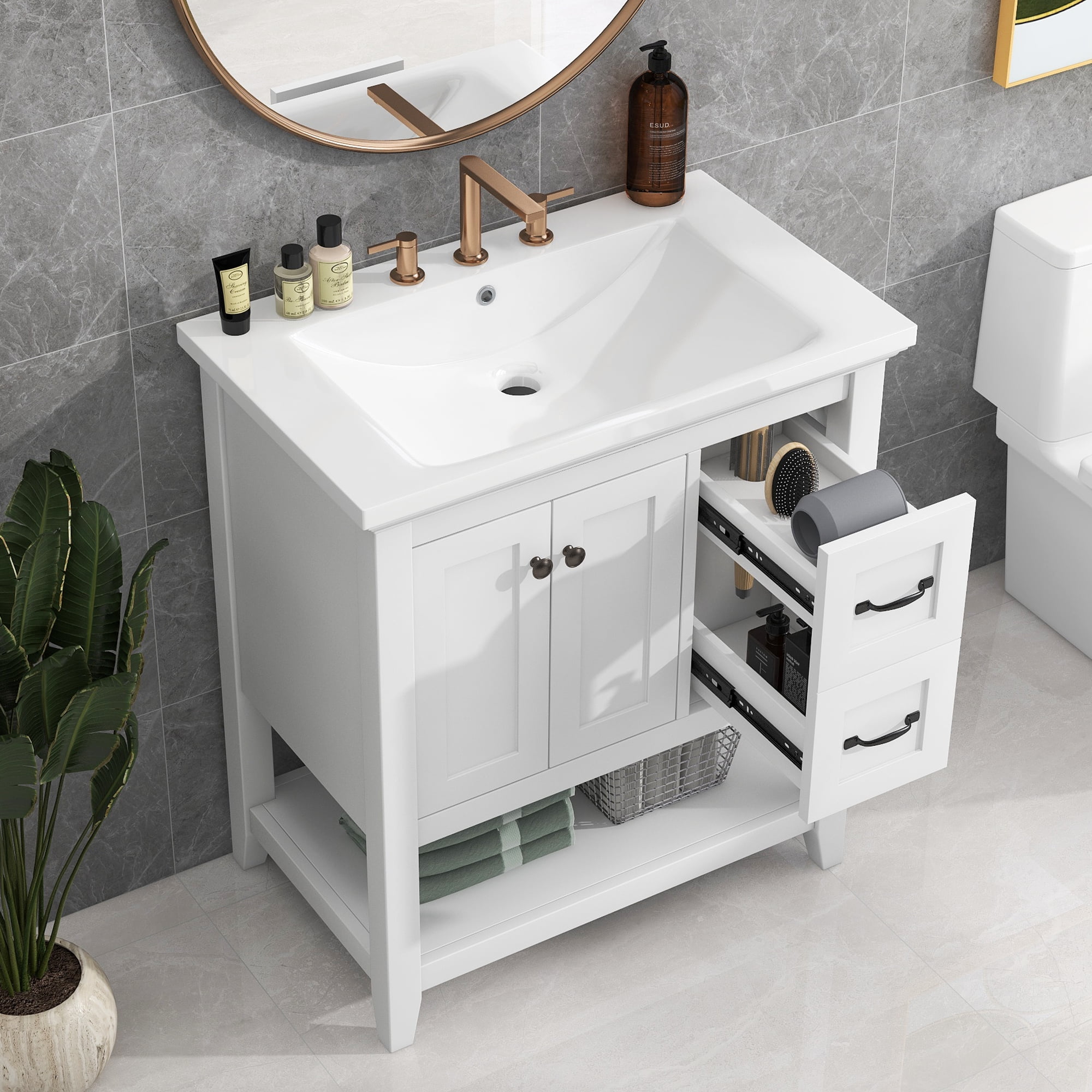 Churanty 30" Bathroom Vanity Sink Combo, White Bathroom Storage Cabinet ...