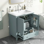 Harper & Bright Designs 30" Bathroom Vanity with Sink Combo, Multi-functional Bathroom Cabinet with Doors and Drawer, Solid Frame and MDF Board, Green