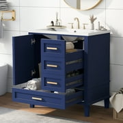 Harper & Bright Designs 30" Blue Bathroom Vanity Cabinet with Sink Combo Set, Bathroom Storage Cabinet with a Soft Closing Door and 3 Drawers, Solid Wood Frame