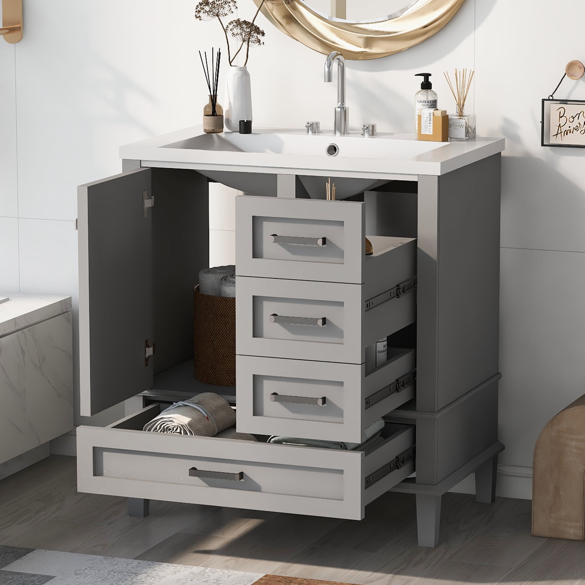 Harper & Bright Designs 30" Grey Bathroom Vanity Cabinet with Sink ...