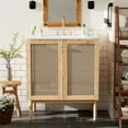 thumbnail image 1 of Harper & Bright Designs 30" Rattan Bathroom Vanity Combo with Ceramic Sink, Bathroom Vanity Cabinet with Soft Close Doors, Wood, 1 of 15