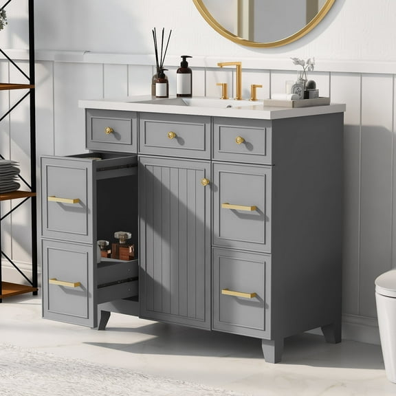 Harper & Bright Designs 36" Bathroom Cabinet Vanity with Sink Combo, Bathroom Storage Cabinet with Drawer and Doors, Gray