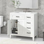 Harper & Bright Designs 36" Bathroom Cabinet Vanity with Sink Combo, White Bathroom Storage Cabinet with 3 Drawers and Two Doors, Solid Wood Frame and MDF Board