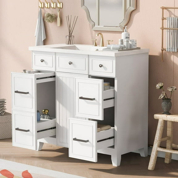 Harper & Bright Designs Bathroom Vanity Cabinet with Sink Combo Set 36", Contemporary Bathroom Shaker Cabinets and Vanities with Soft Closing Door and Drawer, White