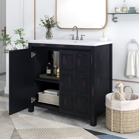 Harper & Bright Designs 36" Bathroom Vanity Cabinet with Sink Combo Set, Vanity Cabinet with Soft Closing Door and Adjustable Storage Shelves, Retro Espresso