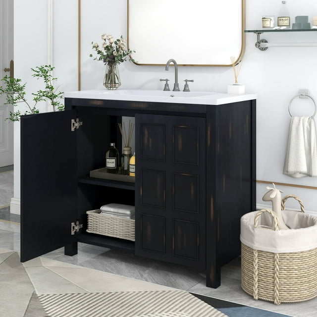 "Churanty 36"" Retro Espresso Bathroom Vanity with Sink Combo, Soft Closing Door