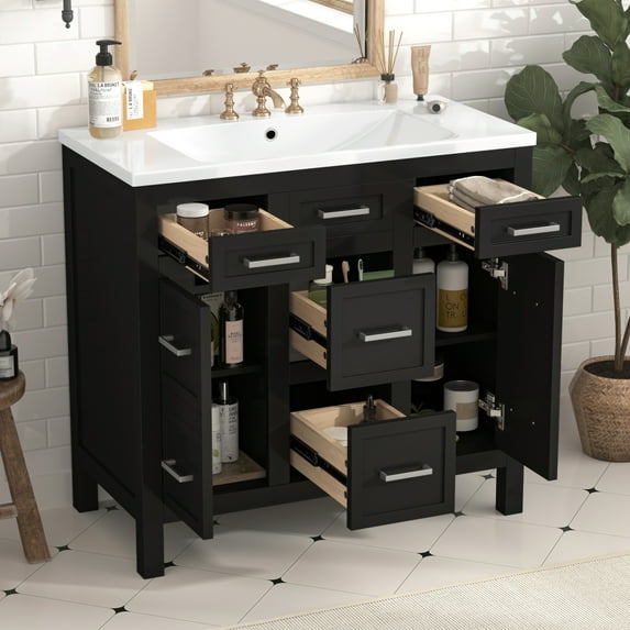 Harper & Bright Designs 36" Bathroom Vanity with Sink, Bathroom Combo Cabinet Undermount Sink with Storage Drawers and 2 Doors, Black