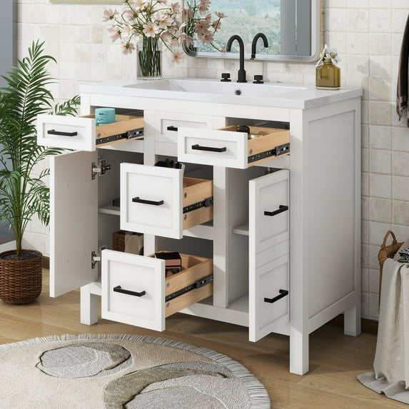 Harper & Bright Designs 36" Bathroom Vanity with Sink, Bathroom Combo Cabinet Undermount Sink with Storage Drawers and 2 Doors, White