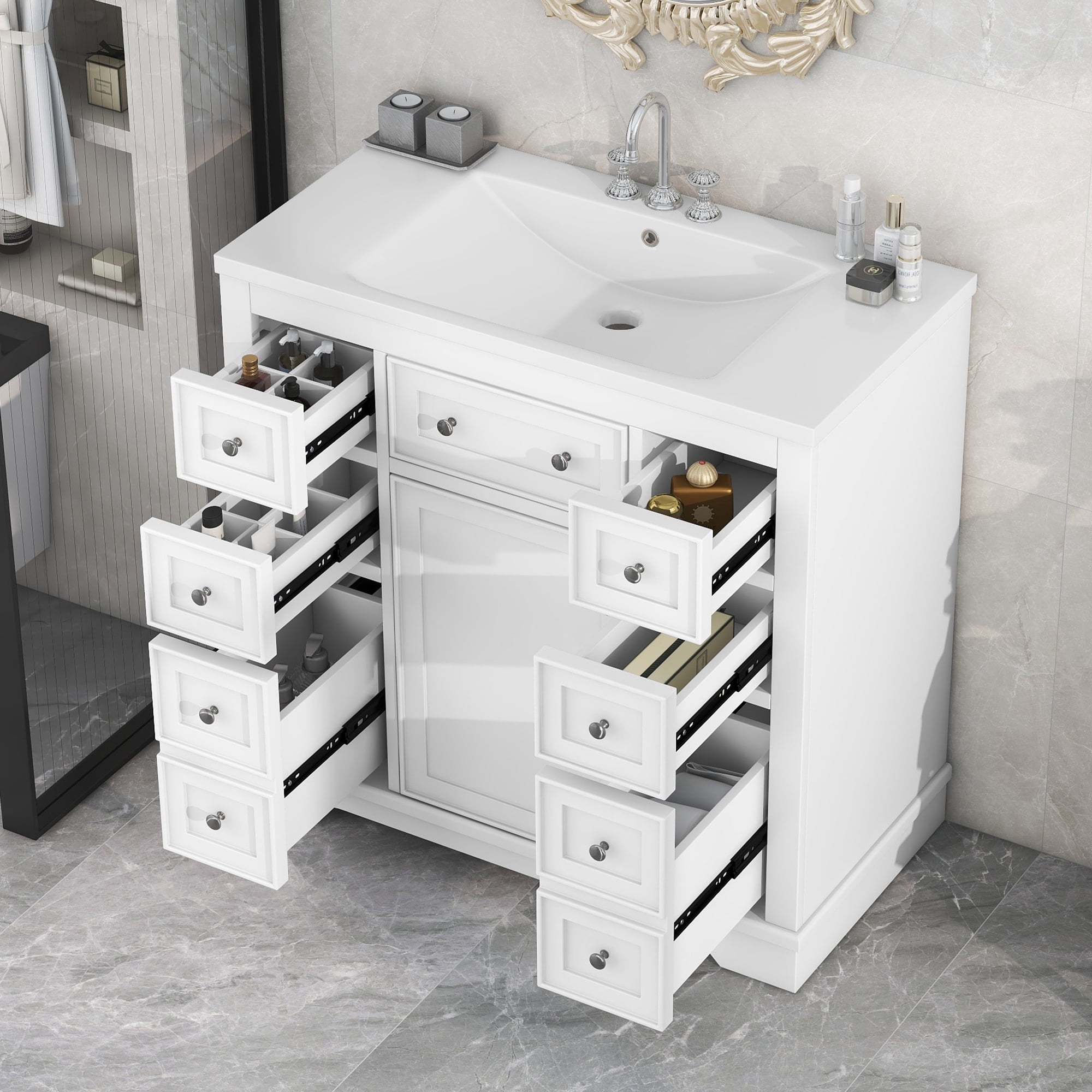 Harper & Bright Designs 36" Bathroom Vanity with Sink Combo, Bathroom Vanity Cabinet with 6 Storage Drawers, White