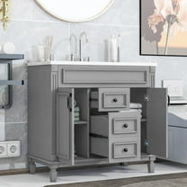 Harper & Bright Designs 36'' Bathroom Vanity with Top Sink, Modern Bathroom Storage Cabinet with 2 Soft Closing Doors and 2 Drawers, Grey