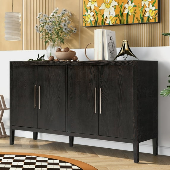 Harper & Bright Designs 4 Door Buffet Cabinet Sideboard with Adjustable Shelves, Wood Retro Accent Cabinet with Large Storage Space for Entryway and Living Room, Walnut