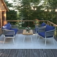thumbnail image 1 of Harper & Bright Designs 4 Piece Patio Conversation Sets with Deep Seating & Thick Cushion, Boho Rope Furniture with Acacia Wood Table, Outdoor Patio Furniture Set for Yard Pool Backyard, Navy Blue, 1 of 19