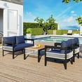 thumbnail image 1 of Harper & Bright Designs 4 Pieces Outdoor Patio Conversation Set, Iron Outdoor Seating Set with Loveseat Sofa, Coffee Table and 2 Chairs for Backyard Garden Balcony, Dark Blue, 1 of 15