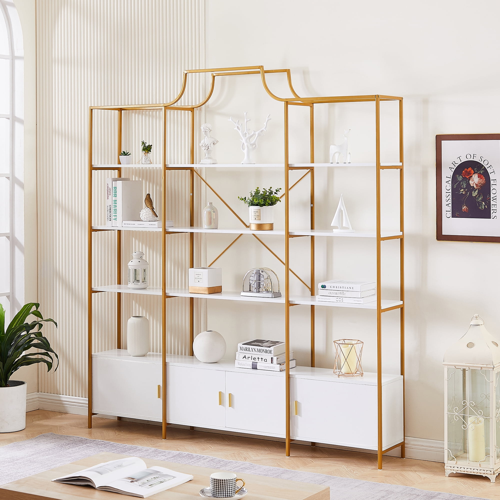 Churanty 4 Tiers Gold Office Bookcase Corner Cube Bookshelf Metal Frame
