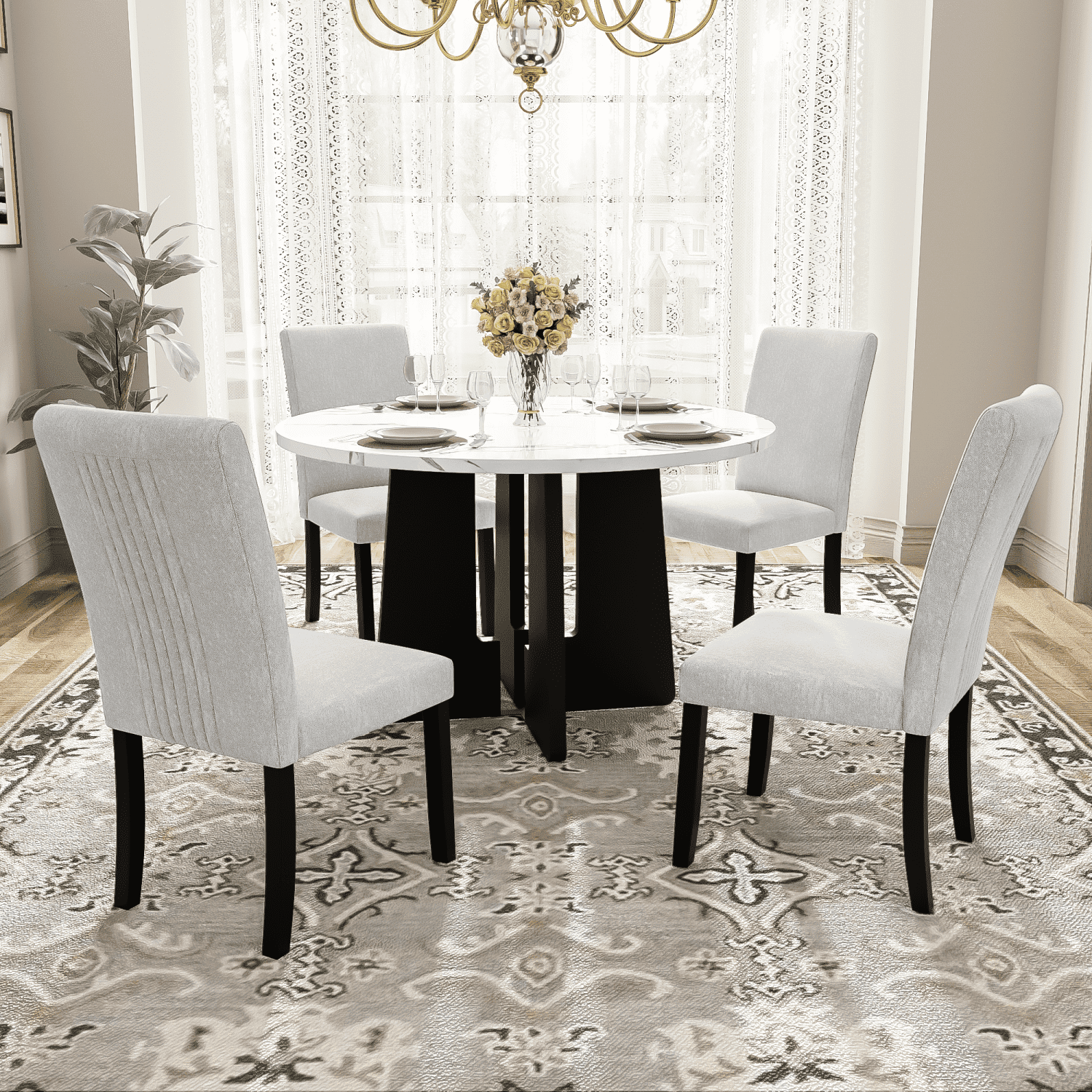 Harper & Bright Designs 5 Piece Round Dining Table Set for 4, Modern ...