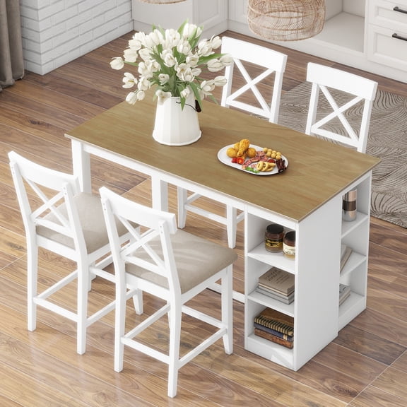 Harper & Bright Designs 5 Piece Rubber Wood Farmhouse Counter Height Dining Table with Chair