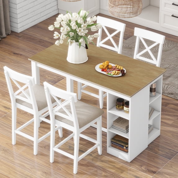 Harper & Bright Designs 5 Piece Rubber Wood Farmhouse Counter Height Dining Table with Chair