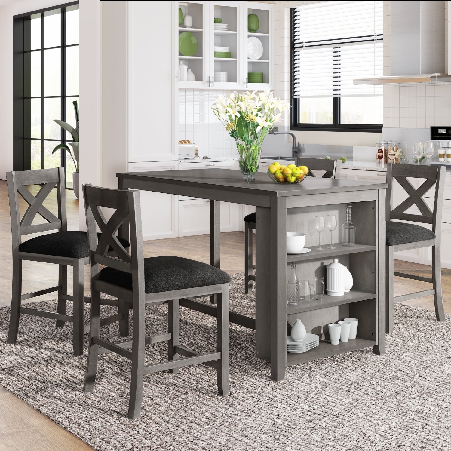 Harper & Bright Designs 5 Pieces Counter Height Dining Table Set for 4 ...
