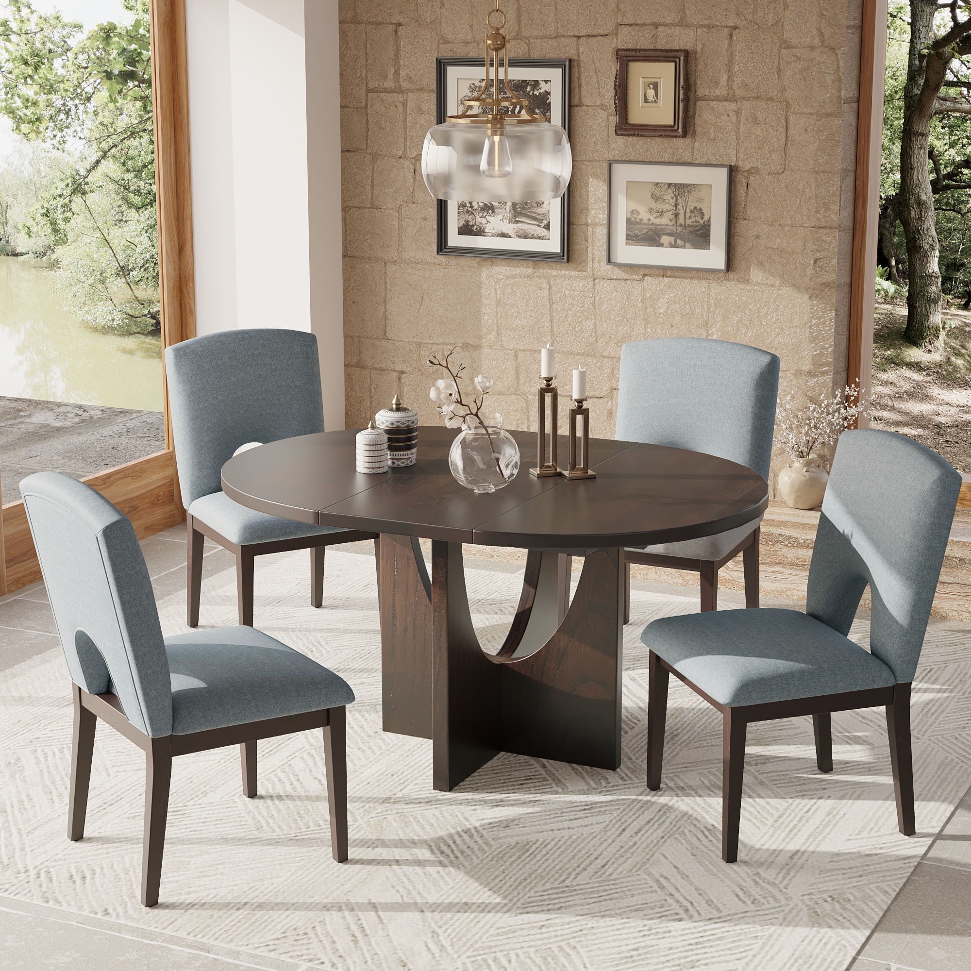 Churanty 5 Pieces Extendable Round Dining Table Set for 4,Modern