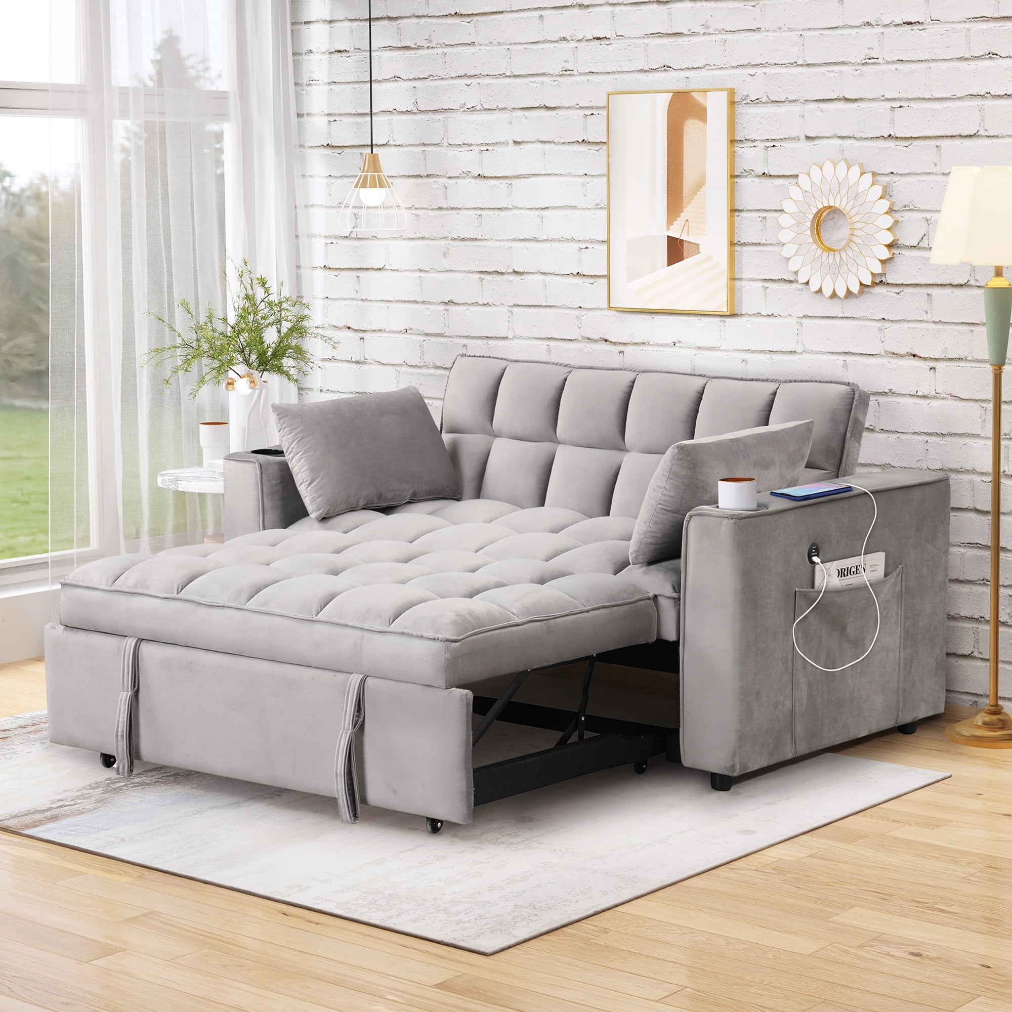 Churanty 55.3" 41 Multifunctional Sofa Bed with Cup Holder and USB
