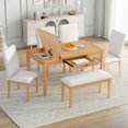 thumbnail image 1 of Harper & Bright Designs 6 Piece Dining Table Set with Bench for 6Table, Kitchen Table Set with Storage Drawer and 4 Upholstered Dining Chairs, Natural+Beige, 1 of 17