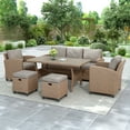 thumbnail image 1 of Harper & Bright Designs 6 Pieces Wicker Outdoor Patio Furniture Set with 3-Seater Sofa, 2 Armchairs, Coffee Table & Stools, All-Weather Rattan Conversation Lounge Set for Backyard Garden, Natural, 1 of 19