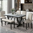 thumbnail image 1 of Churanty 6 Pieces Wood Dining Table Set Rectangular Table with Turned Legs, 4 Upholstered Chairs and Bench for Dining Room,Espresso, 1 of 14
