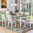 thumbnail image 1 of Harper & Bright Designs 7-Piece Dining Table Set Wood Dining Table and 6 Upholstered Chairs with Shaped Legs for Dining Room/Living Room Furniture (Gray+White), 1 of 9