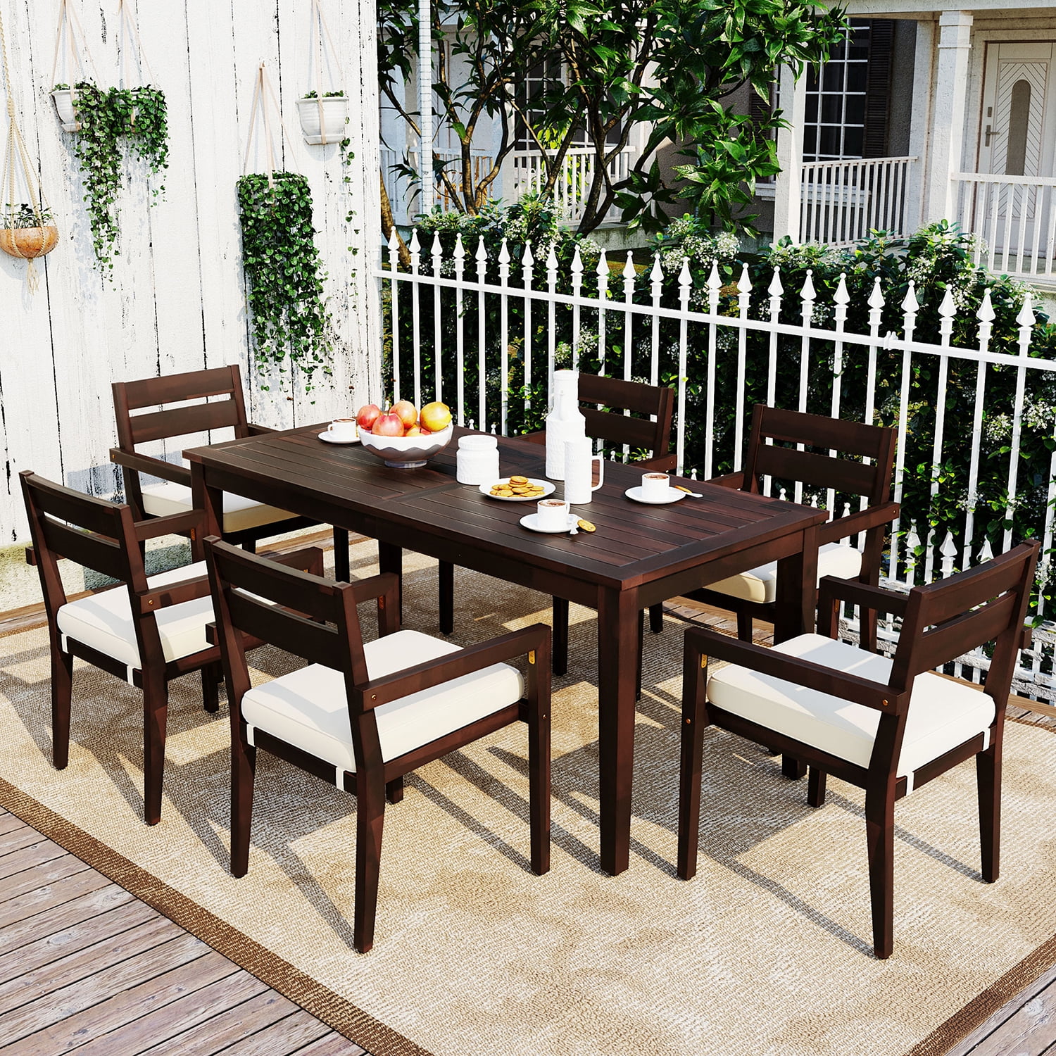Churanty 7 Piece Garden Outdoor Dining Table Set, Dark Brown