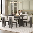 thumbnail image 1 of Harper & Bright Designs 7 Pieces Retro Dining Set for 6, Wood Rectangular Table with Designed Trestle Base and 6 Upholstered Chairs for Dining Room and Kitchen, Grey, 1 of 18