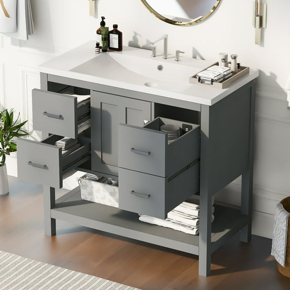 Churanty Bathroom Vanity with Sink 36", Single Basin Vanity Set with USB,3 Drawers and Cabinet, Gray