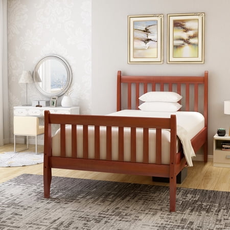 Harper & Bright Designs Bed Frame Platform Mattress Foundation with Solid Wood Slat Support, Walnut