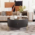 thumbnail image 1 of Harper & Bright Designs Black Round Coffee Table with 2 Storage Drawers, Side Table Circle Accent Table with Marble Pattern Tabletop and Golden Leg for Living Room Bedroom Office Apartment, 1 of 13