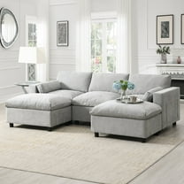 Harper & Bright Designs Chenille Sectional Sofa with Ottoman and Chaise, U Shaped Convertible Sofa for Living Room Apartment, Medium grey