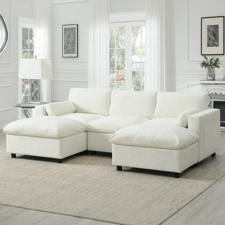 Harper & Bright Designs Chenille Sectional Sofa with Ottoman and Chaise, U Shaped Convertible Sofa for Living Room Apartment, White