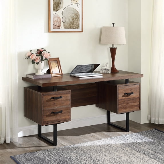 Harper & Bright Designs Computer Desk with Storage Drawers Writing Study Table with Hanging Letter-size Files, 59 inch
