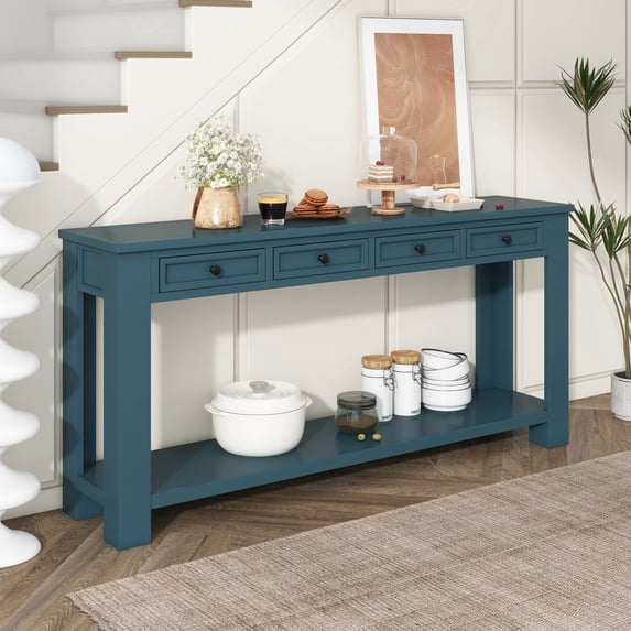 Harper & Bright Designs Console Table for Entryway Hallway Sofa Table with Storage Drawers and Bottom Shelf, Dark Blue