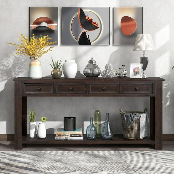 Harper & Bright Designs Console Table for Entryway Hallway Sofa Table with Storage Drawers and Bottom Shelf, Espresso