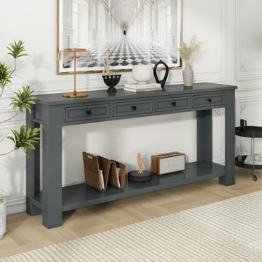 Harper & Bright Designs Console Table for Entryway Hallway Sofa Table with Storage Drawers and Bottom Shelf, Tan