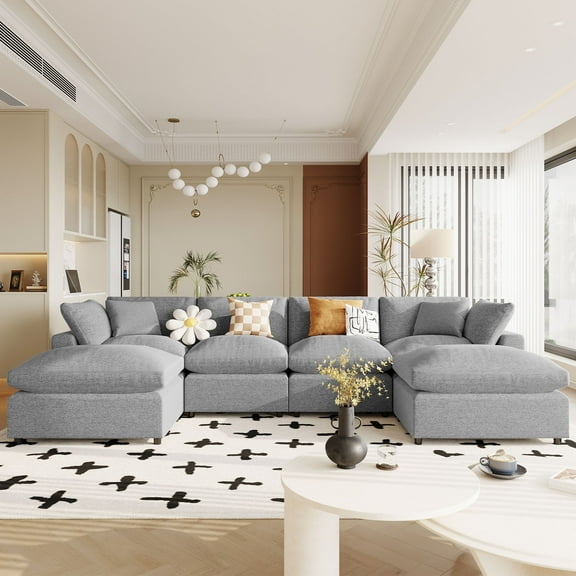 Harper & Bright Designs Convertible Modular Sectional Sofa with 2 Removable Ottomans & Pillows, Large U Shape Cloud Couch with Reversible Chaise for Living Room, Grey