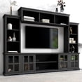 thumbnail image 1 of Harper & Bright Designs Entertainment Wall Unit with Bridge, Modern TV Console Table for 70'' TV with Cabinets and Open Shelves, Tempered Glass Door, Black, 1 of 15