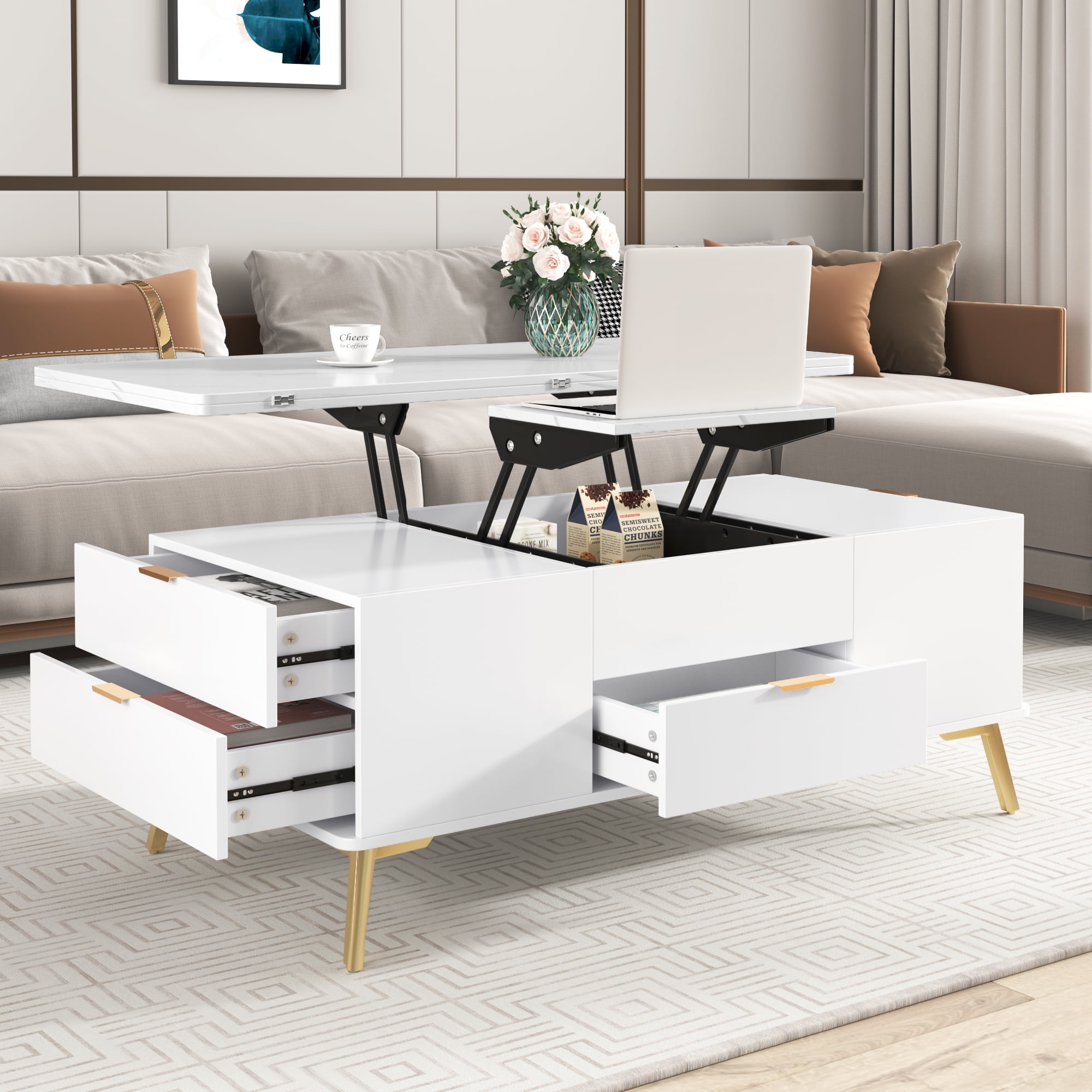 Churanty Extendable Coffee Table with Lift Top and Storage Convertible