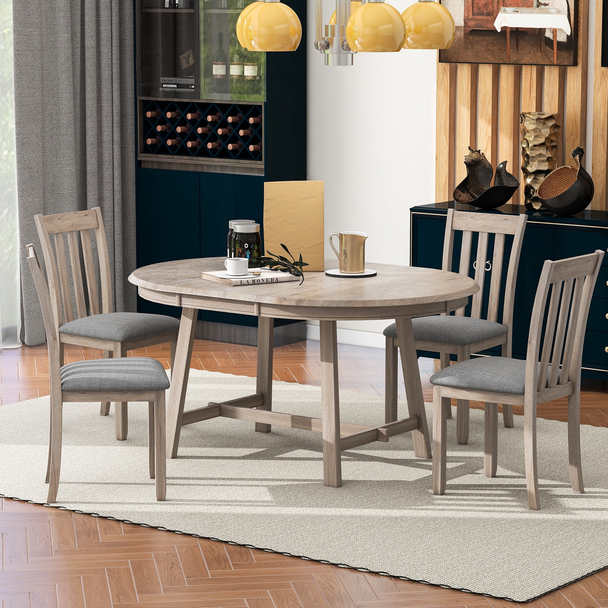 Churanty Extendable Dining Table Set for 4,Wood Farmhouse Round Table ...