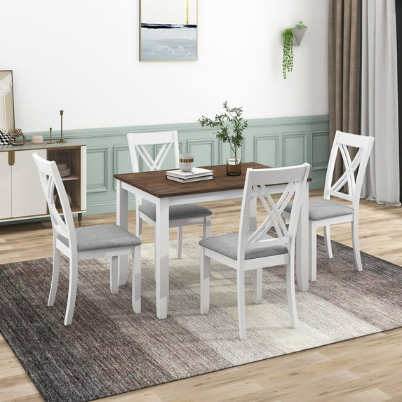 Harper & Bright Designs Farmhouse 5 Piece Modern Wood Dining Table with Chair White