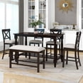 thumbnail image 1 of Harper & Bright Designs Farmhouse Counter Height Dining Table Set for 6, Wood Rectangular Table with Shelf and 4 Chairs & Bench for Dining Room, Espresso, 1 of 14