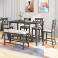 thumbnail image 1 of Harper & Bright Designs Farmhouse Counter Height Dining Table Set for 6, Wood Rectangular Table with Shelf and 4 Chairs & Bench for Dining Room, Gray, 1 of 13
