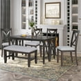 thumbnail image 1 of Harper & Bright Designs Farmhouse Dining Table Set for 6, Kitchen Foldable Dining Table with 4 Upholstered Chairs and Bench, Espresso, 1 of 14