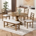 thumbnail image 1 of Harper & Bright Designs Farmhouse Extendable Dining Set for 6, Wood Round Kitchen Table with Removable Leaf, 4 Upholstered Dining Chairs and Bench for Dining Room, Dark Brown, 1 of 17