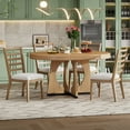 thumbnail image 1 of Harper & Bright Designs Farmhouse Extendable Round Dining Set for 4, Wood Round Kitchen Table with Leaf, 4 Upholstered Chairs for Dining Room, Natural, 1 of 17