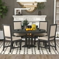 thumbnail image 1 of Harper & Bright Designs Farmhouse Kitchen Dining Table Set for 4, Wood Extendable Round Dining Table Set and 4 Upholstered Chairs, Retro Functional Dining Set for Kitchen, Black, 1 of 18